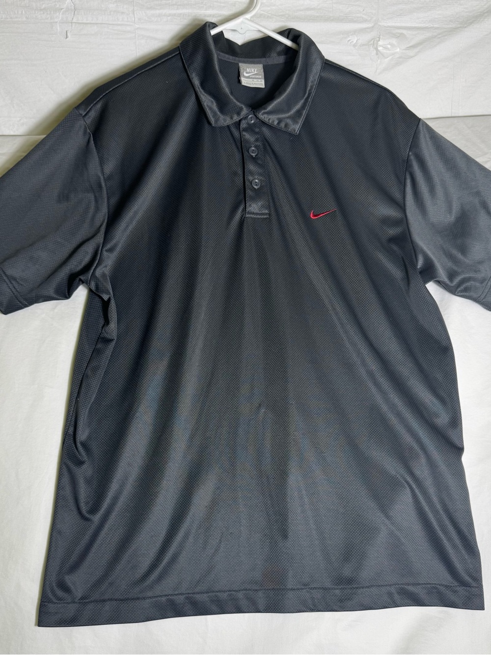 Nike Sportswear Mens XL Black Gray Polo Shirt Red Swoosh Short Sleeve Athletic